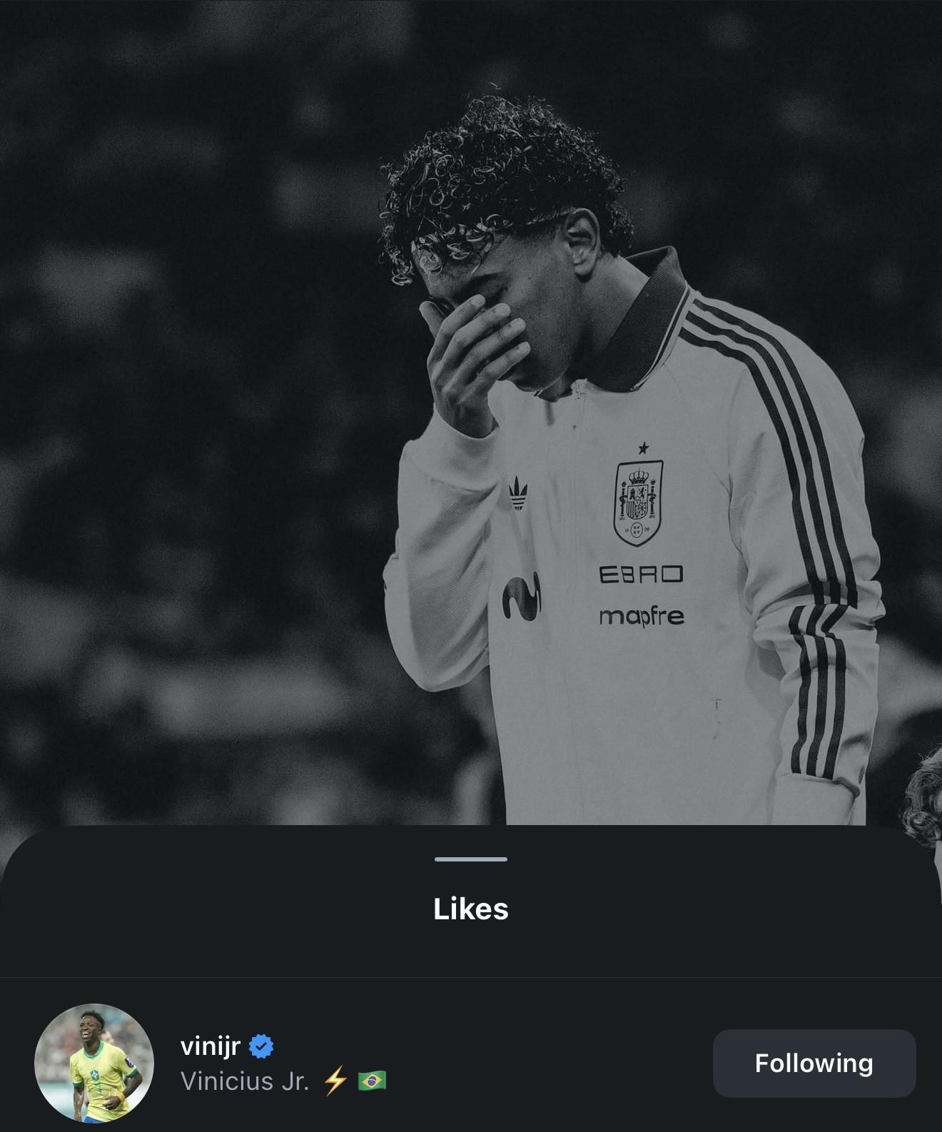 开云体育app-反对歧视,维尼修斯点赞亚马尔谴责种族歧视的动态